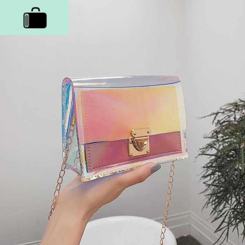 ins春夏包包2019韩版新款百搭透明镭射果冻包女学生斜挎单肩包小NEW LAKE女士单肩包图片