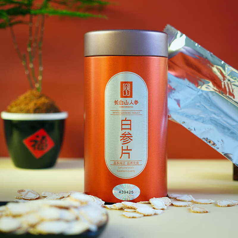 长白山人参白参片色正皂苷丰富保留原味薄厚适中桶装100g高清大图