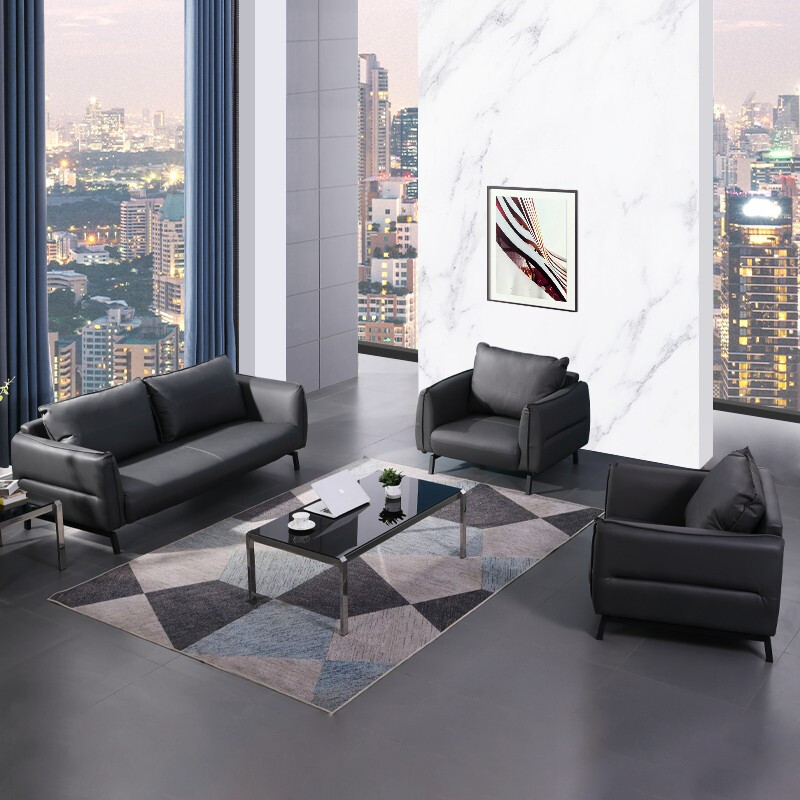 域赢现代简约沙发休闲办公沙发会客沙发商务接待沙发组合3+1+1+茶几高清大图