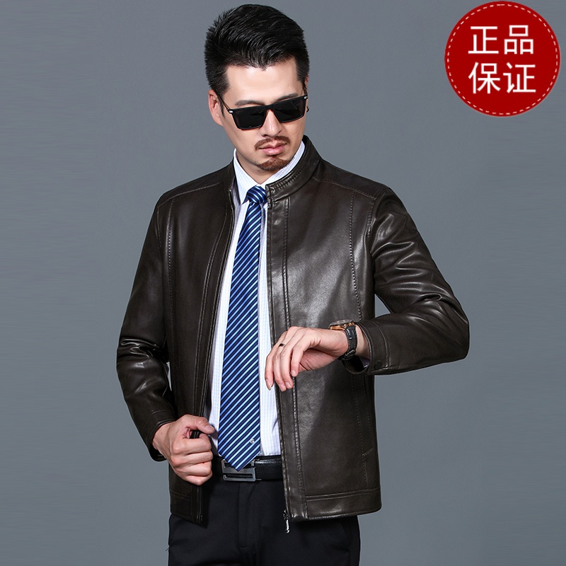 免费试穿立领男装皮衣冬季加厚皮夹克加绒爸爸衣服40-50岁中年男人休闲衣2021冬装新款_543 190 深棕色加绒款