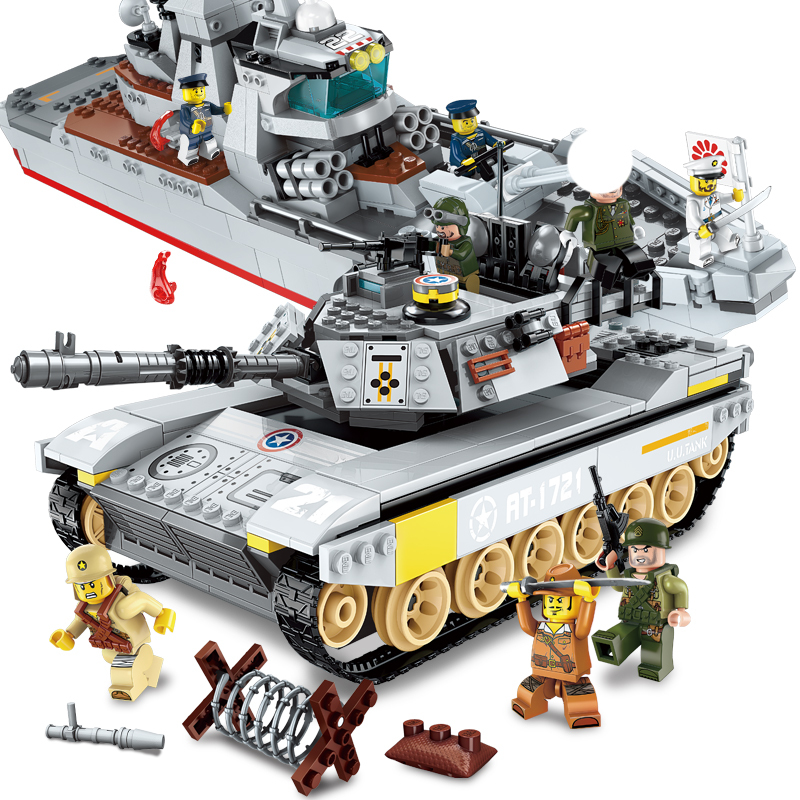 启蒙拼装积木军事战地系列海上争霸航母战舰大集合男孩6-12岁玩具