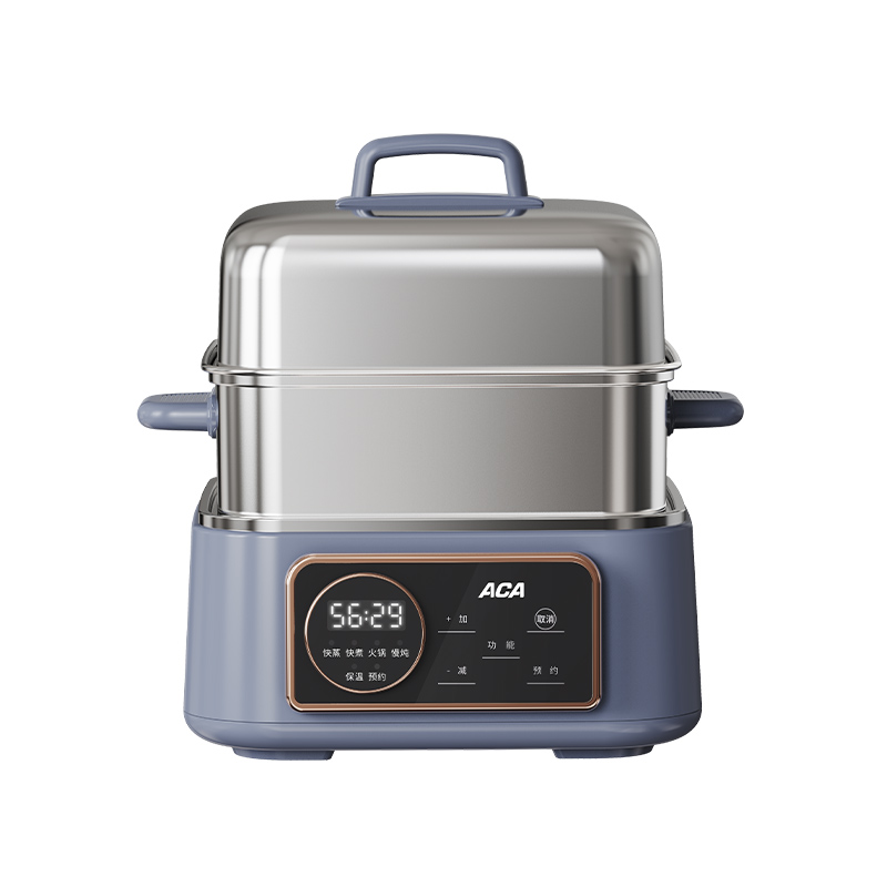 北美电器ACA双层电蒸锅 ALY-G12ZG15D 三档微电脑控制 防干烧不锈钢设计 24-30cm大口径健康蒸煮高清大图