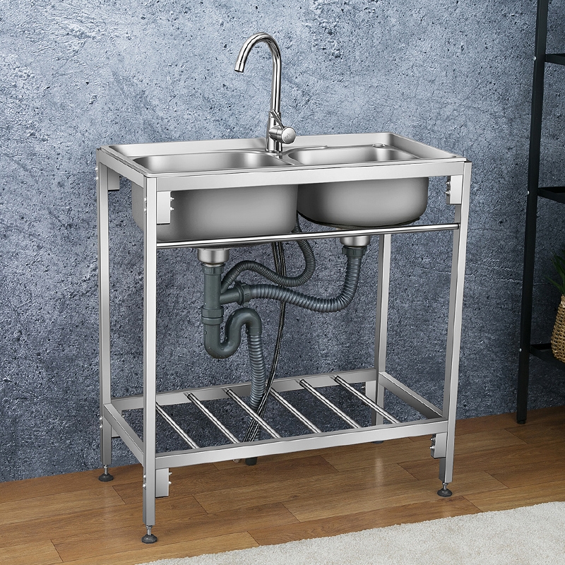 水槽带支架古达厨房不锈钢单槽双槽洗菜盆洗碗池落地加厚洗手盆洗碗池