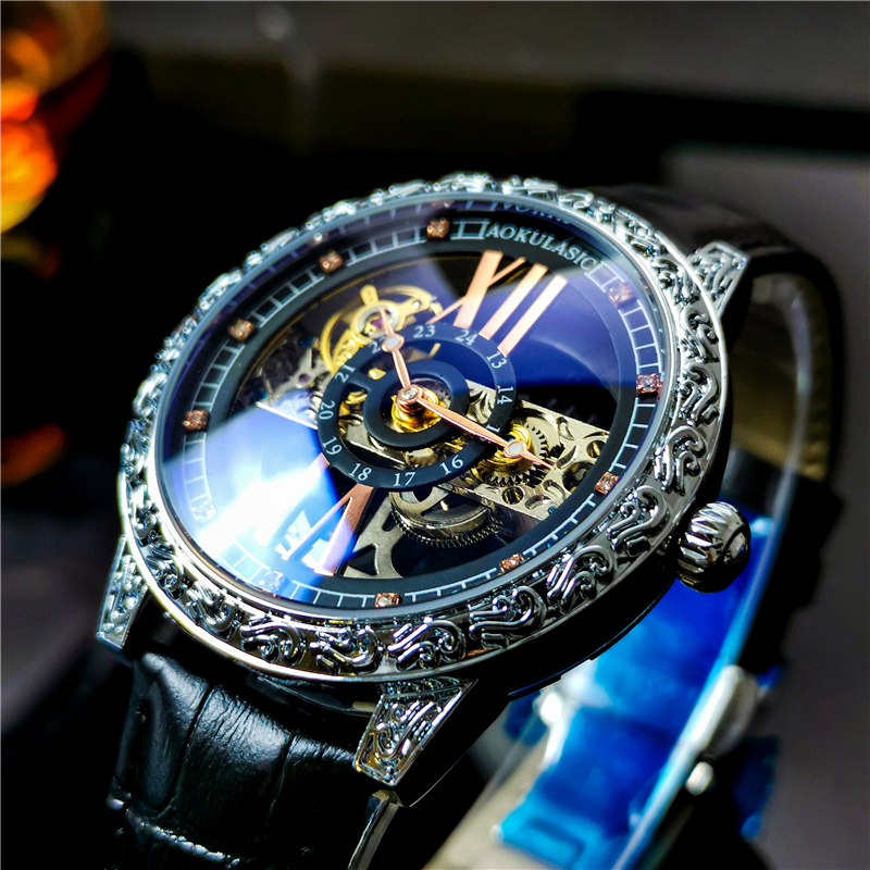 奥古拉斯瑞士工艺全自动机械表男机芯双向动力全镂空男腕表手表男高清大图