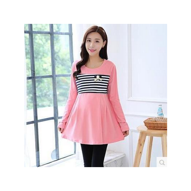 盛世尼曼春秋季孕妇装喂奶裙子连衣裙长袖哺乳上衣条纹裙单件套装可选