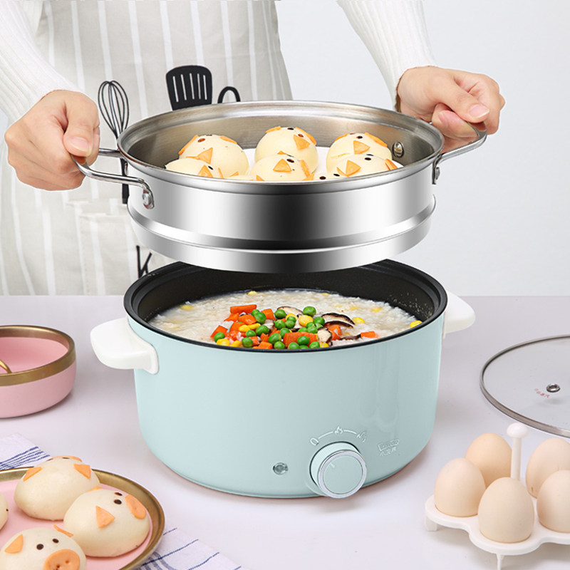 小浣熊电煮锅小电锅家用多功能小涴熊电炒埚蒸煮煎炒菜一体锅2人3樱花