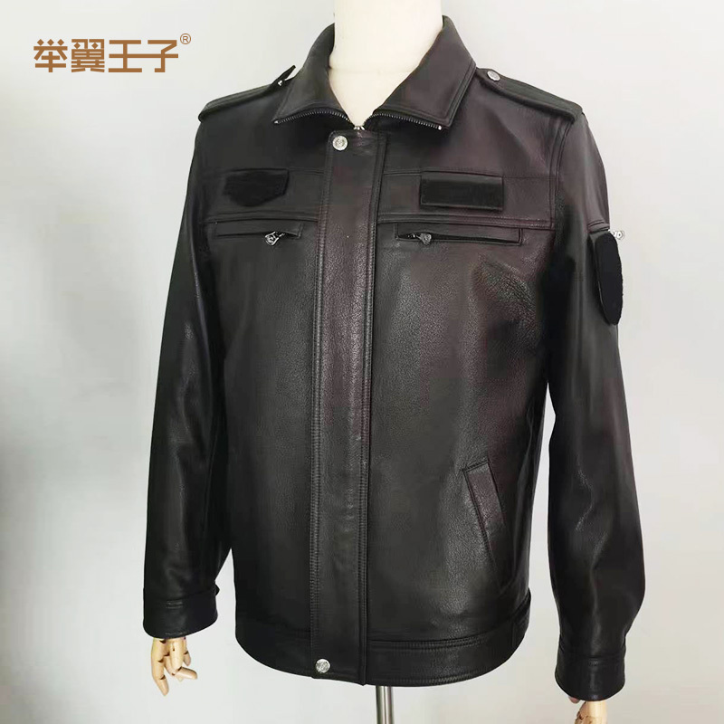 举翼王子新式真皮安保工装高档执勤制服皮衣山羊皮绵羊皮皮夹克可脱卸