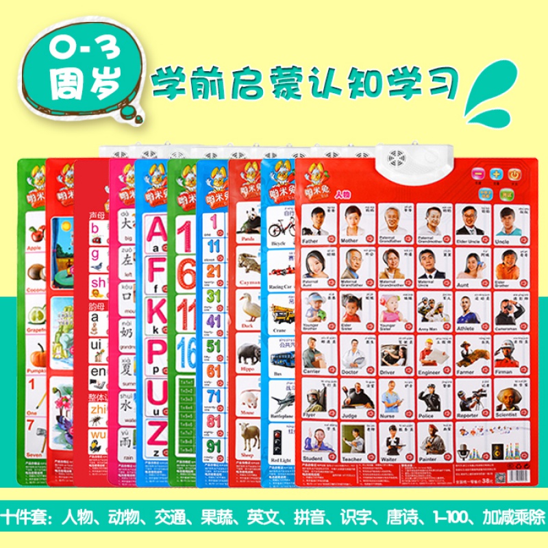 墙壁一年级电子有声挂图早教发声0-3岁幼儿汽车立体字母表拼音表 拼音汉字唐诗3件高清大图