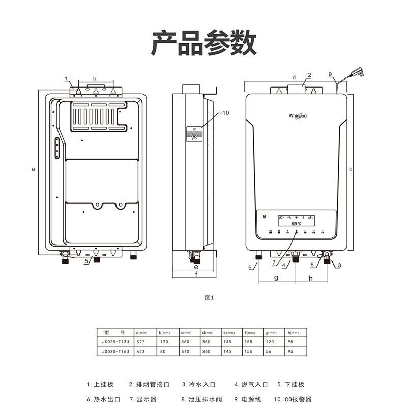 [自营线上bao款 限量cu销]惠而浦燃气热水器JSQ25-T13U 恒温三档变升变频节能 智能防冻 C0报警