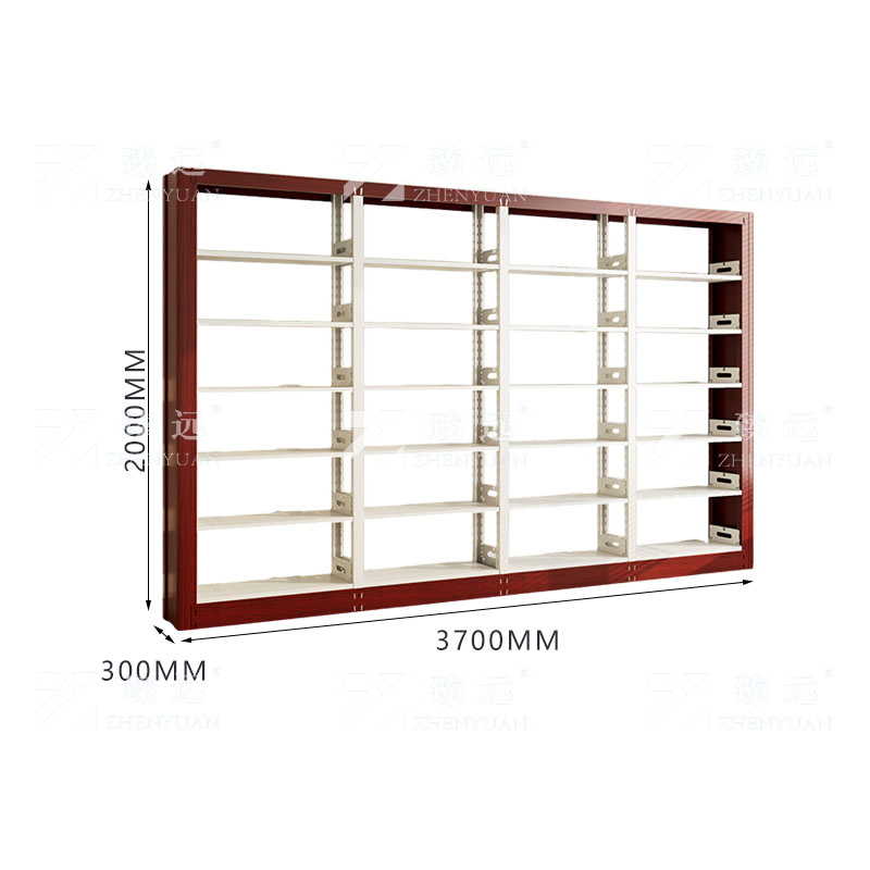 臻远ZY4072629 钢制书架红色转印图书馆书架资料架 单面6层一列四组 3700*300*2000高清大图