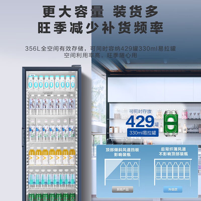 当季新品 海尔(Haier)展示柜冷藏保鲜柜立式商用冰柜大容量玻璃门水果蛋糕啤酒饮料展示柜SC-382S高清大图