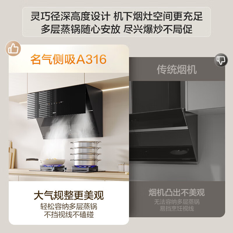 名气抽油烟机侧吸式家用小户型750mm小尺寸吸油烟机23m³大吸力小型油烟机换新优选A316高清大图