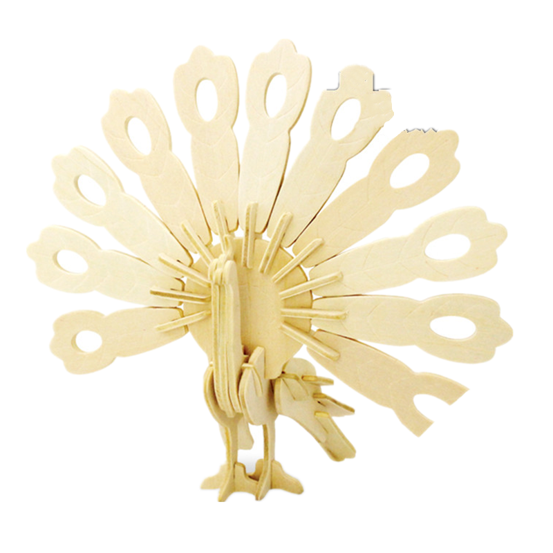 木质3d立体拼图儿童玩具diy仿真木制动物拼装模型孔雀参数