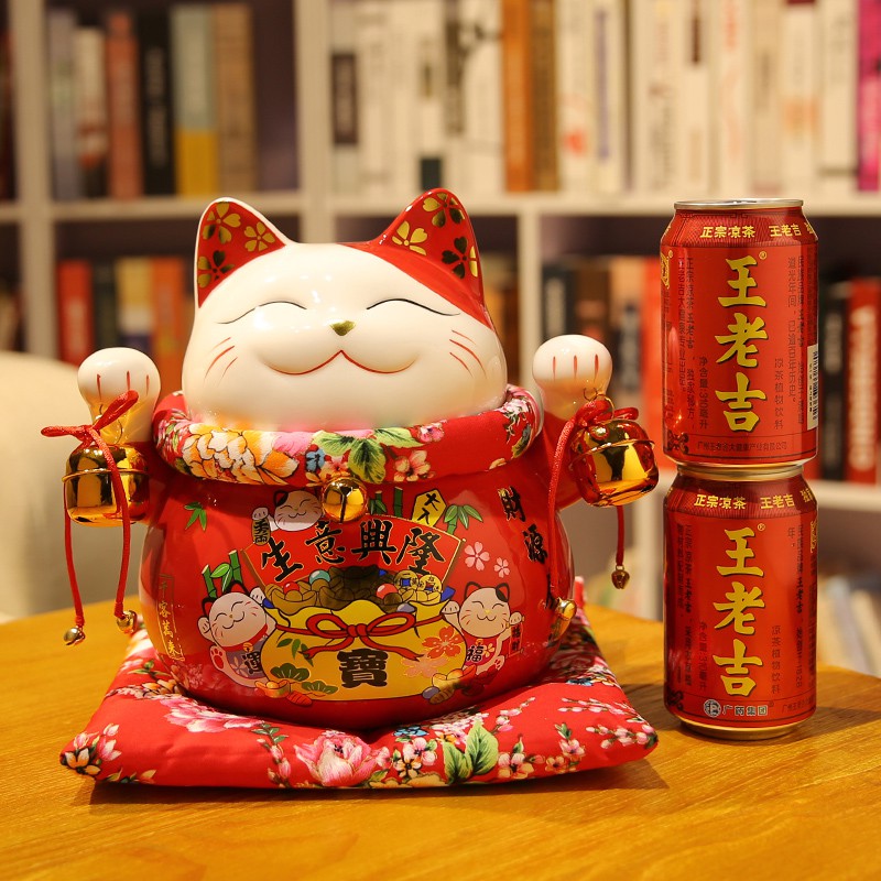 猫摆件 开业存钱储蓄罐大号陶瓷日本 店铺家居创意礼品 三维工匠 10寸喜猫千客万来(存钱罐)猫高清大图
