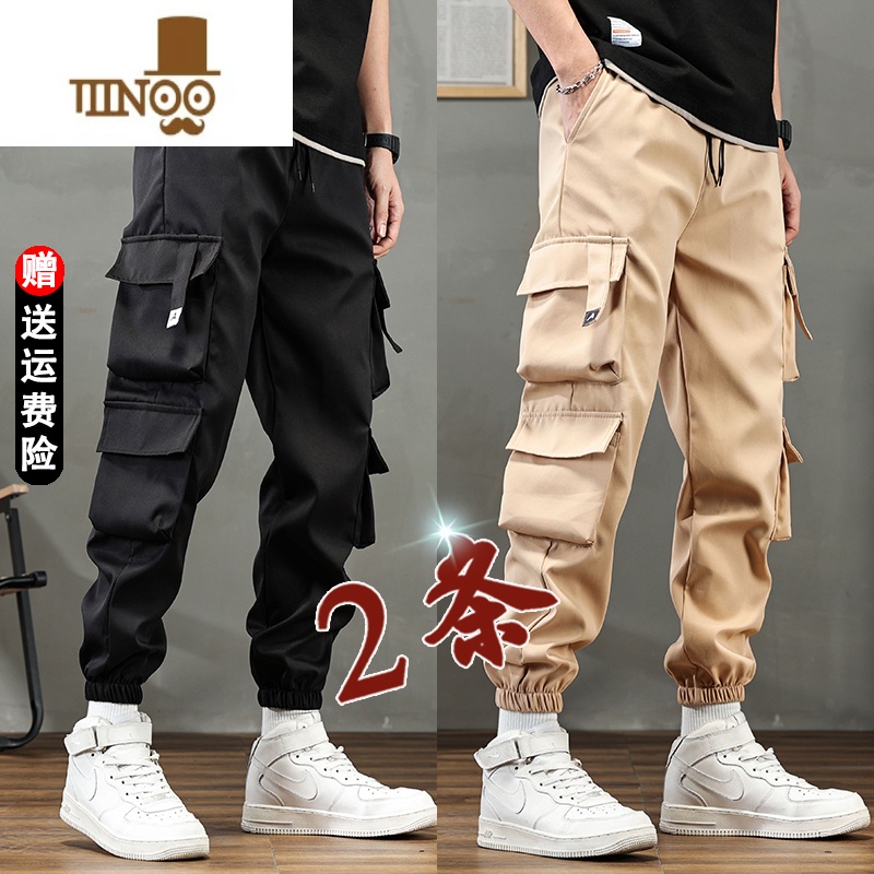YANXU薄款裤子男宽松百搭潮流休闲裤潮牌工装裤九分束脚裤高清大图