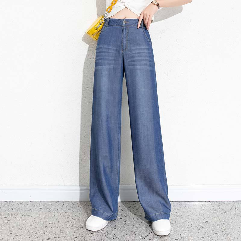 20266夏天丝牛仔裤女高腰阔腿裤直筒垂感薄拖地裤日韩休闲