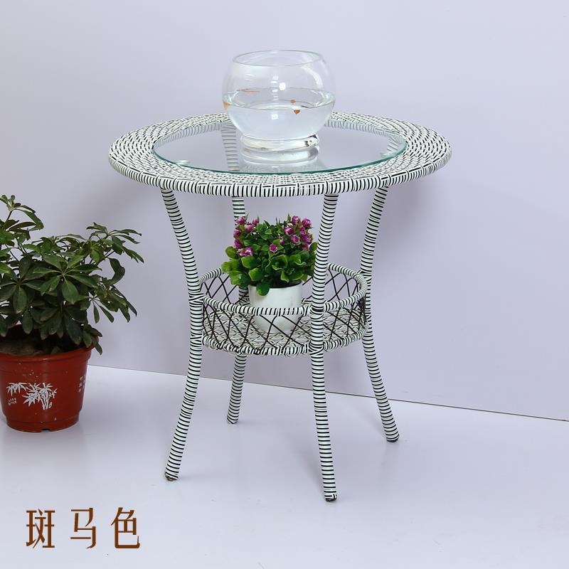 特价简约现代阳台储物小圆桌藤编玻璃茶几圆形庭院小茶几休闲桌子