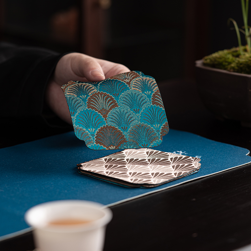 苏氏陶瓷(SUSHI CERAMICS)功夫茶杯垫国潮风台湾锦缎杯垫8个装9*9cm高清大图