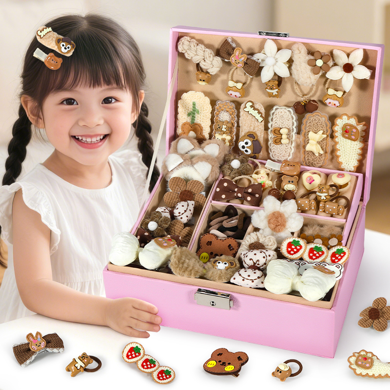 粉色收纳盒-咖色发饰套装高清大图