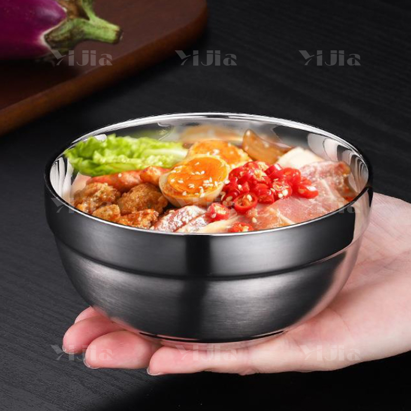 翌嘉YJ40625006 201不锈钢铂金碗学校汤碗真空双层碗防烫碗米饭碗儿童隔热碗 16cm高清大图