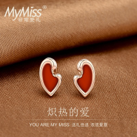 MyMiss925银饰镀玫瑰金天鹅耳钉女士人工合成玛瑙气质耳坠耳饰品送恋人生日礼物 炽热的爱