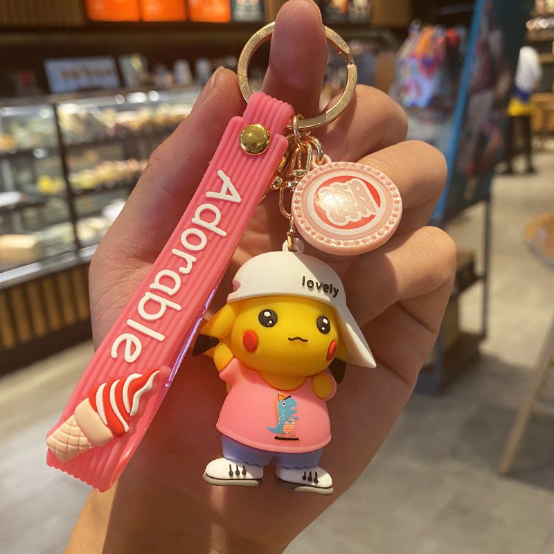 粉卫衣皮卡丘可爱ins皮卡丘钥匙扣挂件网红精灵情侣钥匙链男女士包包