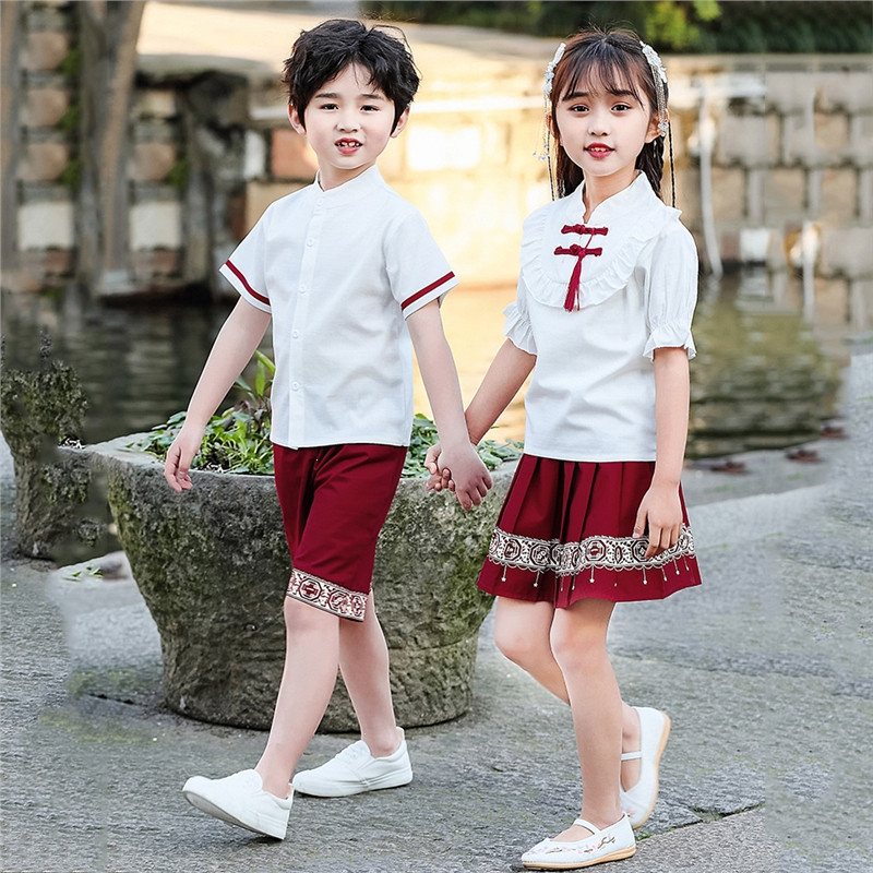 六一幼儿园园服夏装魅扣中国风合唱服儿童表演出服小学生毕业照班服装