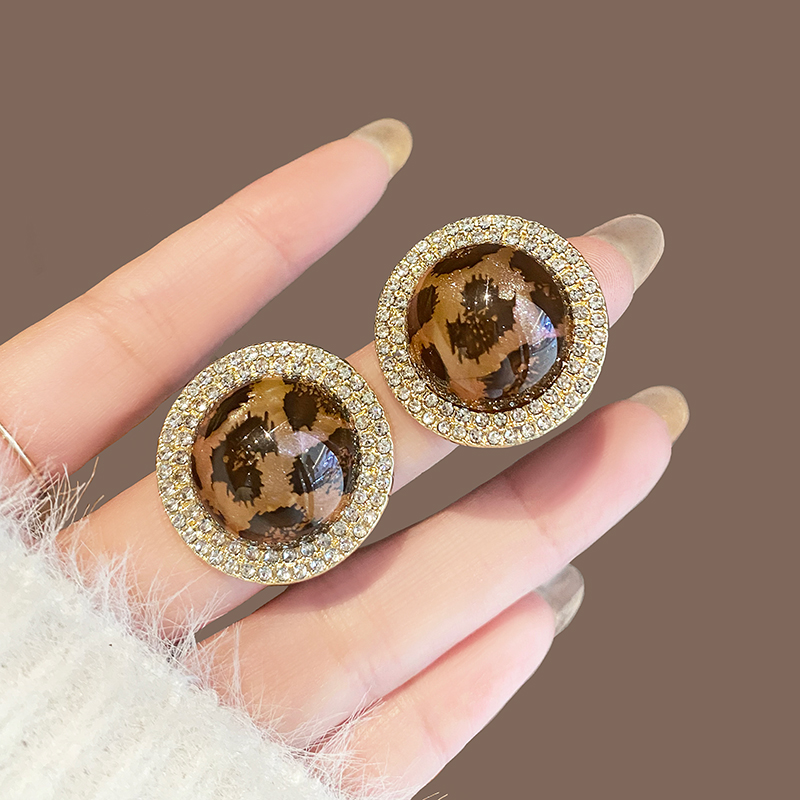 复古豹纹花朵耳钉轻奢高级感气质美拉德咖色耳环2024新款耳饰送女朋友老婆情人节七夕生日礼物