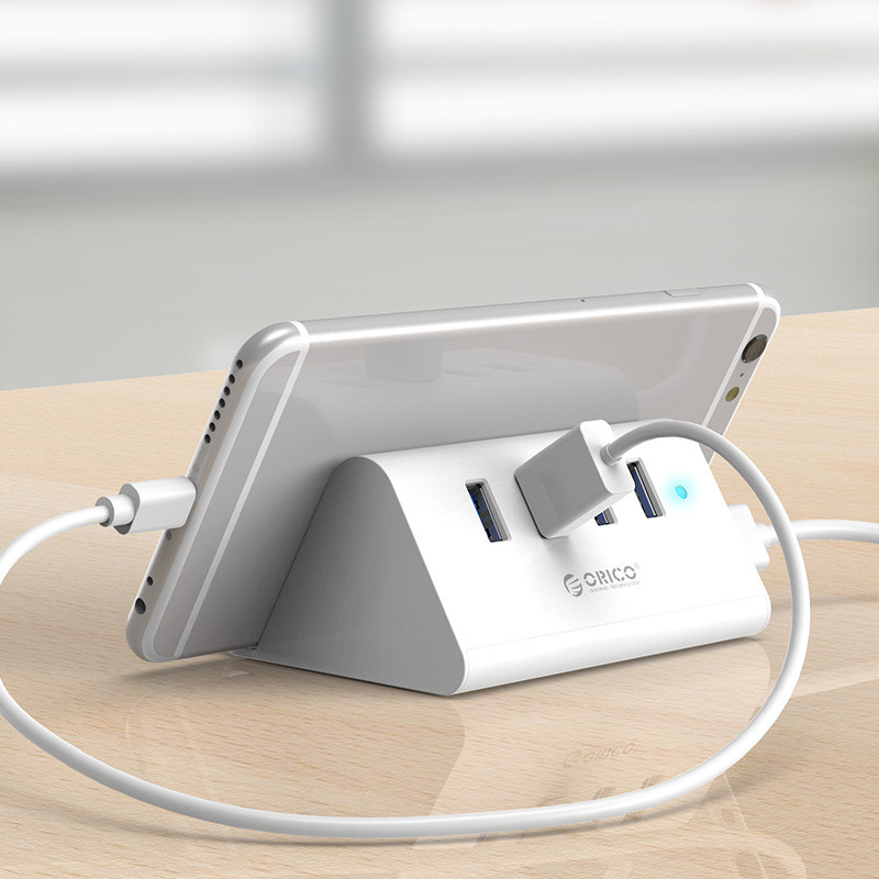 奥睿科(ORICO)USB分线器3.0 高速扩展一拖四多接口HUB集线器带手机平板IPAD支架功能 白色SHC-U3