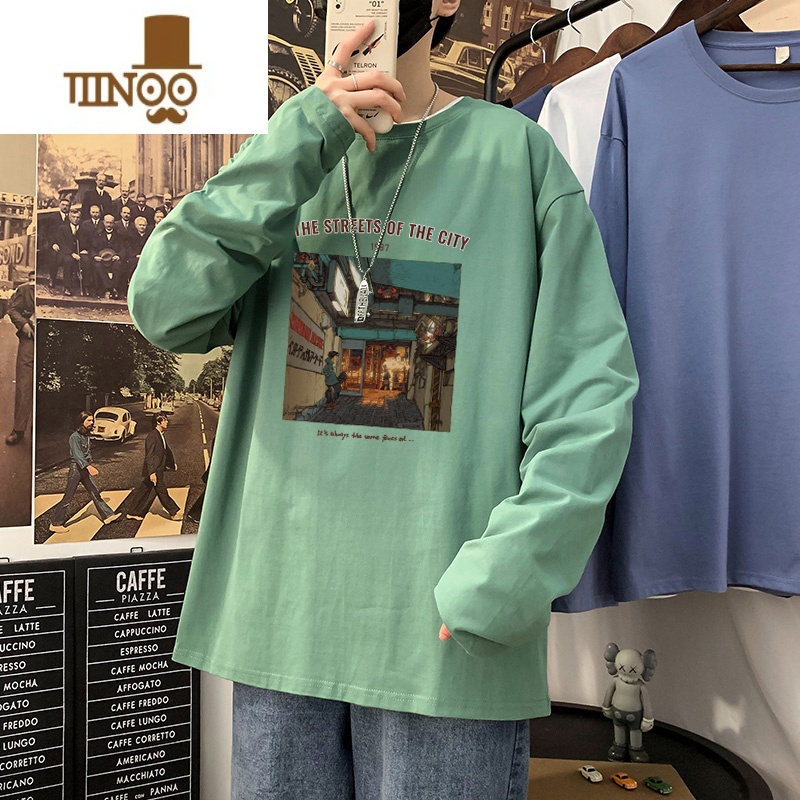 YANXU长袖t恤男夏季薄款宽松2023新款秋季体恤打底衫黑色港风百搭高清大图