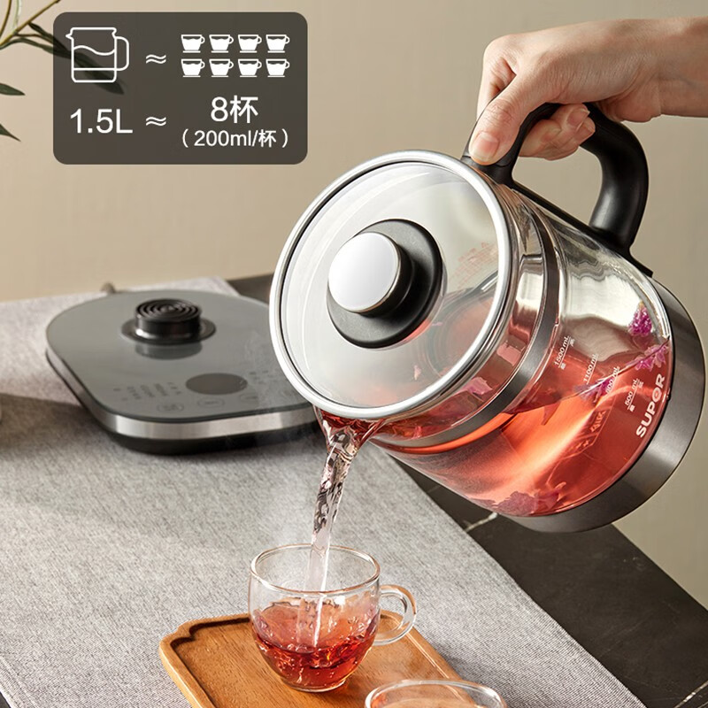 苏泊尔(SUPOR) 养生壶 煮茶壶316L不锈钢 1.5L大容量双重保温 热水壶煮茶泡茶壶 1.5L[316L不锈钢滤高清大图