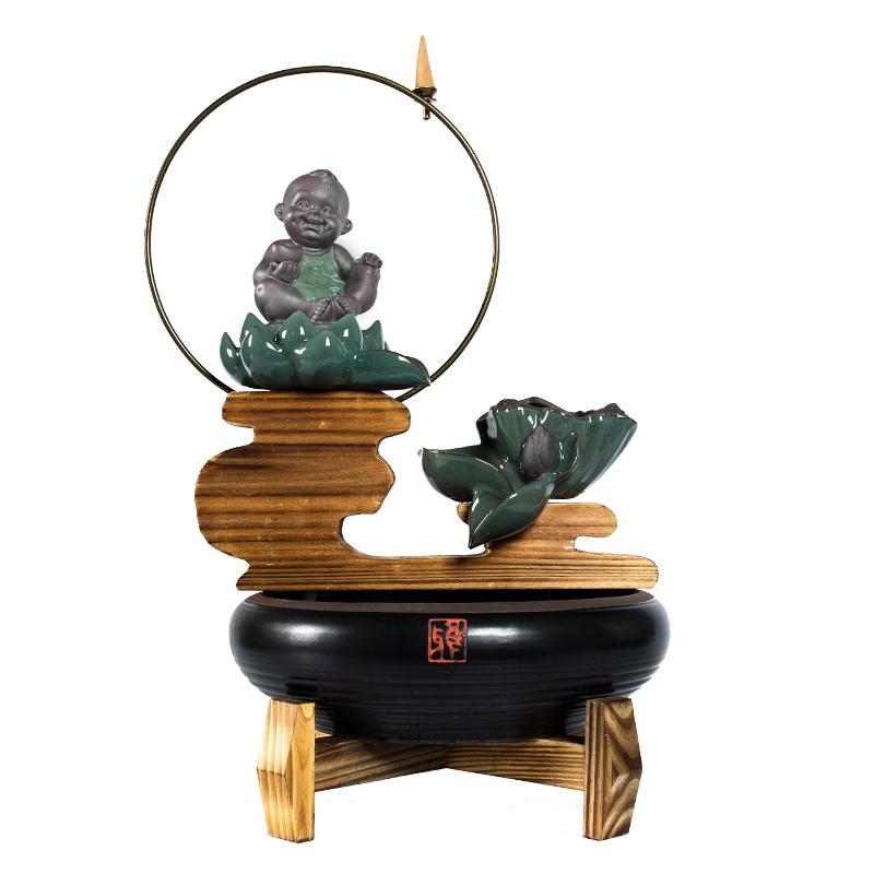 美帮汇创意中式小和尚流水器禅意加湿器陶瓷喷泉家居客厅书房工艺品摆件高清大图