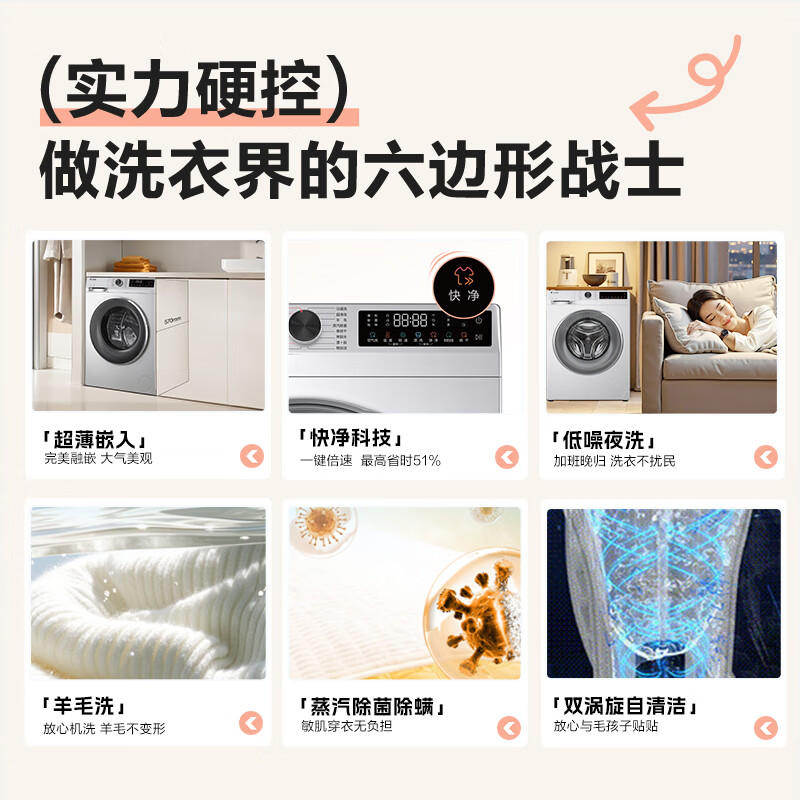 海尔出品10KG大容量直驱变频滚筒洗衣机洗脱一体超薄嵌入洗净比1.1智能投放3D净护内筒低躁夜洗 除菌螨leader高清大图