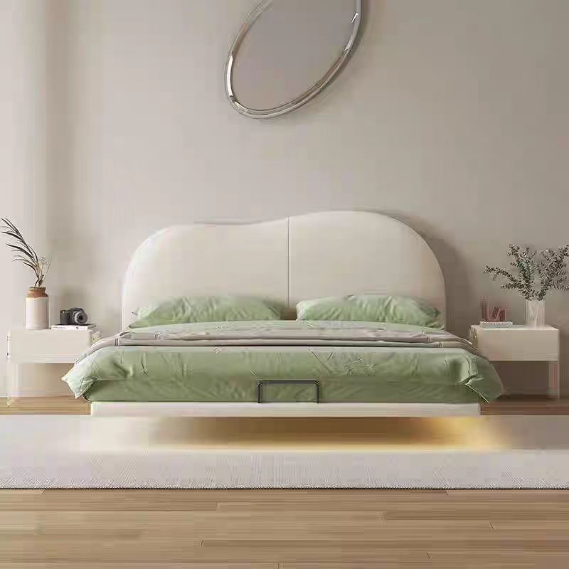 2025新款真皮悬浮床现代简约主卧室双人床网红奶油风云朵软包床极简时尚高清大图