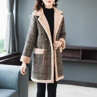 迪鲁奥（DILUAO)40岁50岁妈妈婆婆穿的秋冬中年妈妈毛呢羔绒外套大衣中长40岁阔太太 XL 人字条纹