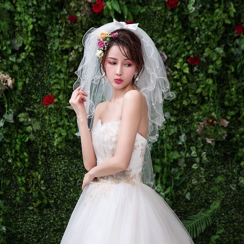 新娘头纱婚纱头饰拍照超仙多层蓬蓬纱婚纱照艺术照登记领证头饰品双层
