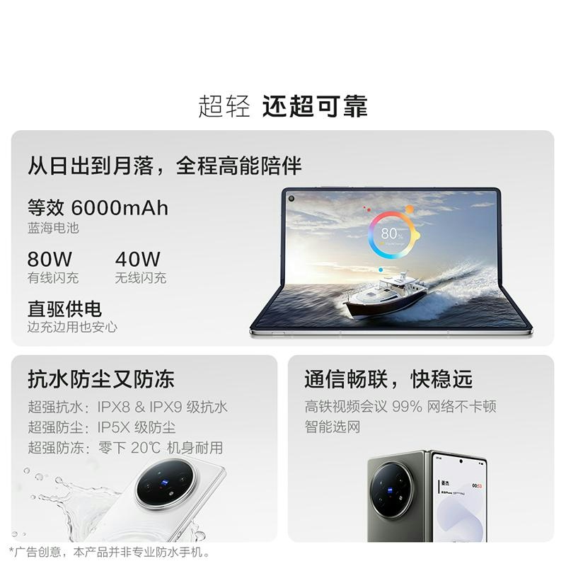 [全新]vivo X Fold5 青松 16GB+1TB 第三代骁龙8 6000mAh蓝海毫安 超可靠铠羽架构 折叠屏高清大图