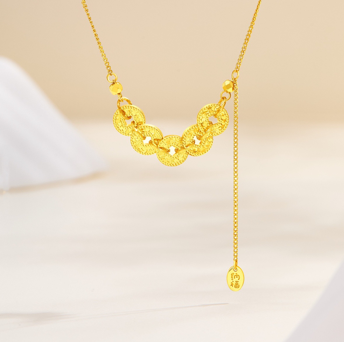 s925纯银碎冰冰五帝钱币项链女爆闪钱币流苏锁骨链新中式女友礼物送女朋友老婆情人节七夕生日礼物