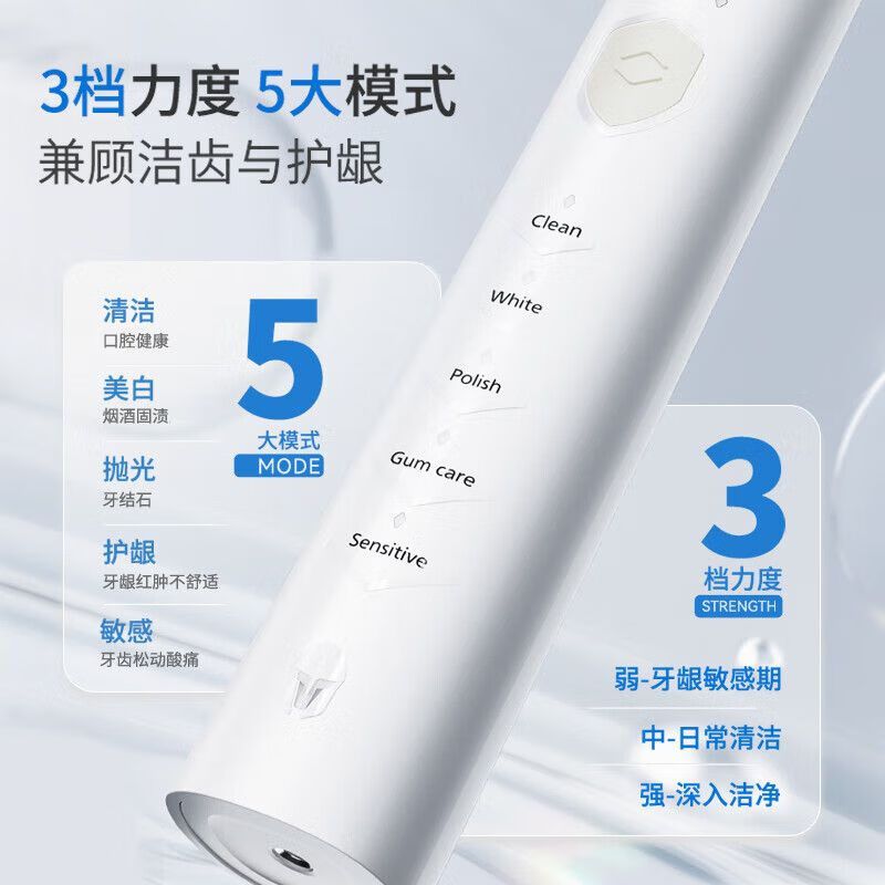 小熊(Bear)电动牙刷 家用充电式高频震动声波 多模式软毛亮白刷头DYS-C01R5粉高清大图