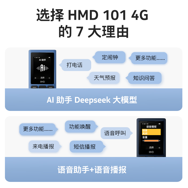 [诺基亚品质]HMD 101 4G全网通老年人学生按键手机直板大屏幕大按键大字体小初高中生专用2025新款正品蓝色