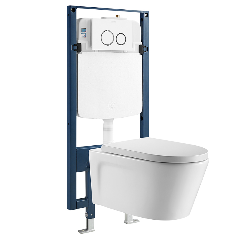 箭牌(arrow) 壁挂普通马桶直冲节水冲力强劲易洁釉面隐藏式水箱壁挂坐