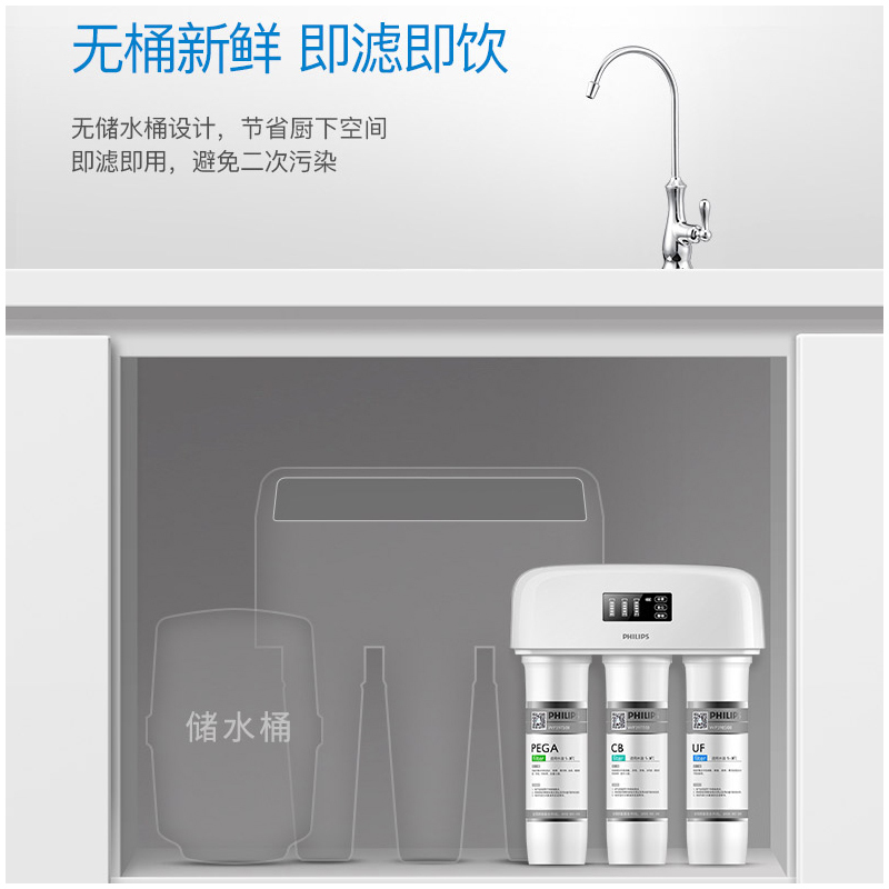 飞利浦(PHILIPS)家用净水器厨房母婴适用矿物质超滤直饮大通量净水机WP4160/01