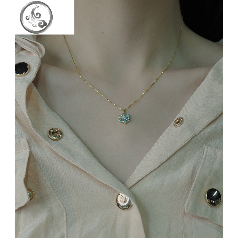 hzyeyuan蓝钻雪花项链925纯银锁骨链颈链日韩小清新饰品气质 JiMi