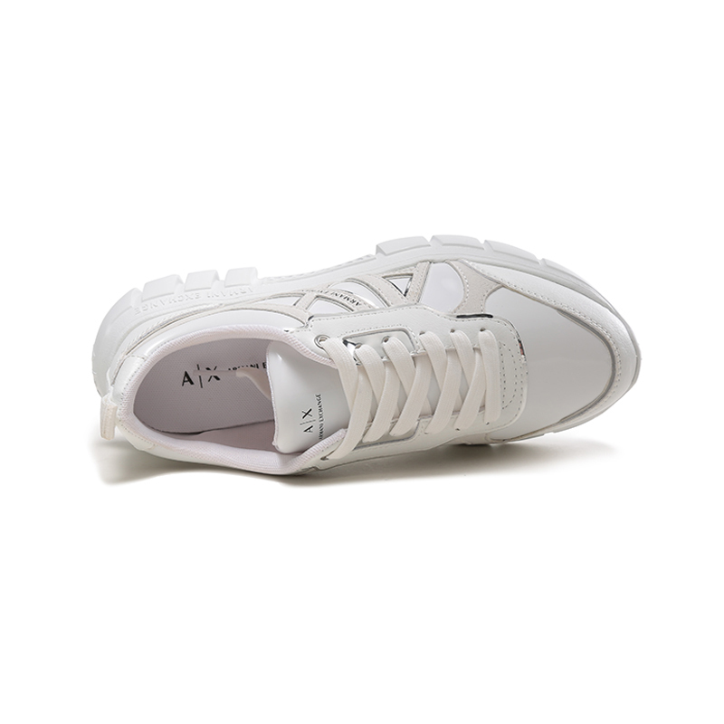 阿玛尼armaniexchange女士pu合成革织物系带休闲运动鞋小白鞋xdx073xv