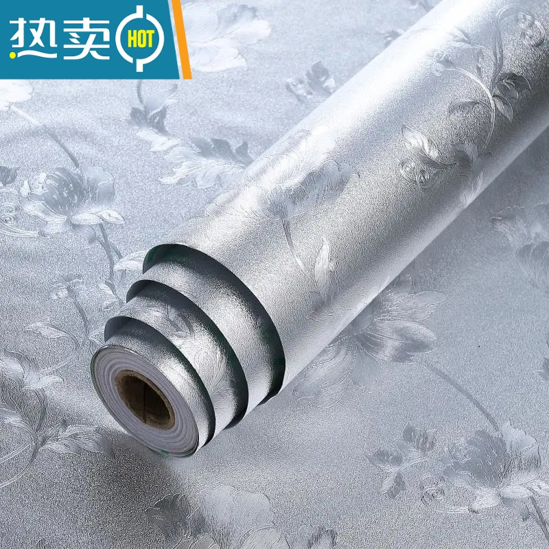 敬平7元 加厚厨房防油贴纸自粘防水墙贴锡纸铝箔防潮橱柜灶台贴 3米长*40厘米宽[银色芙蓉] ☆+送工