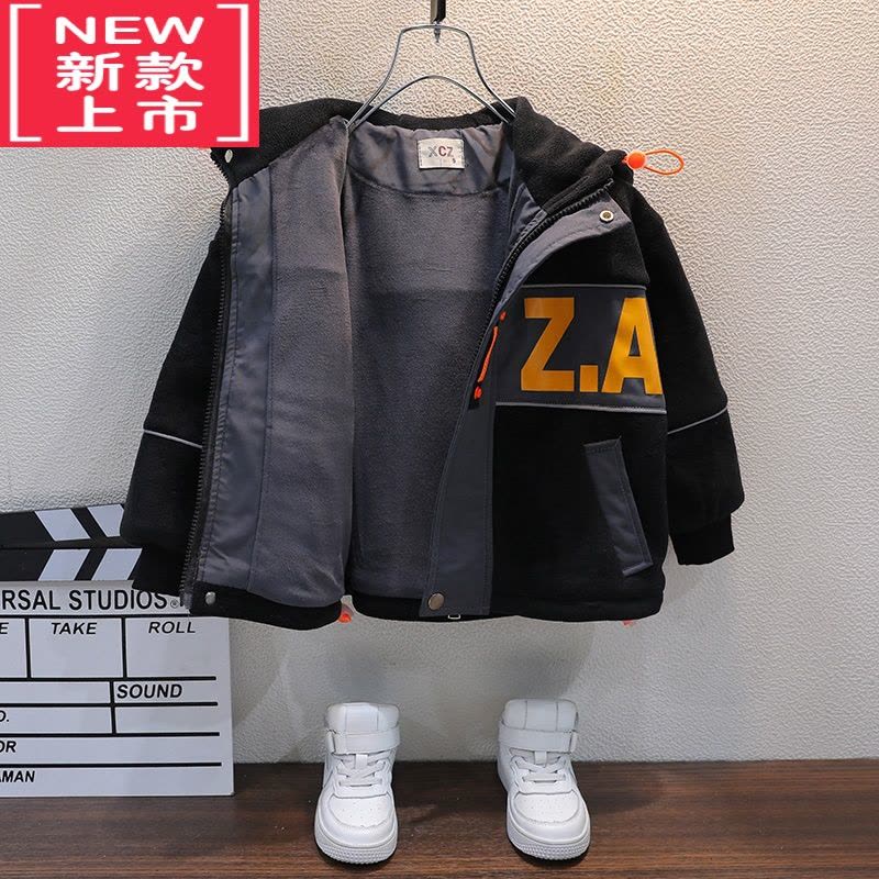 可莉允男童加绒外套2022新款儿童帅气夹棉衣服宝宝秋冬装加厚摇粒绒上衣棉服图片