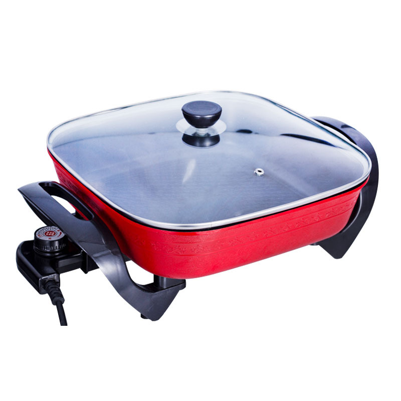 家用多功能电炒锅韩式电热锅电火锅不粘锅煎锅学生宿舍煮面小电锅红色