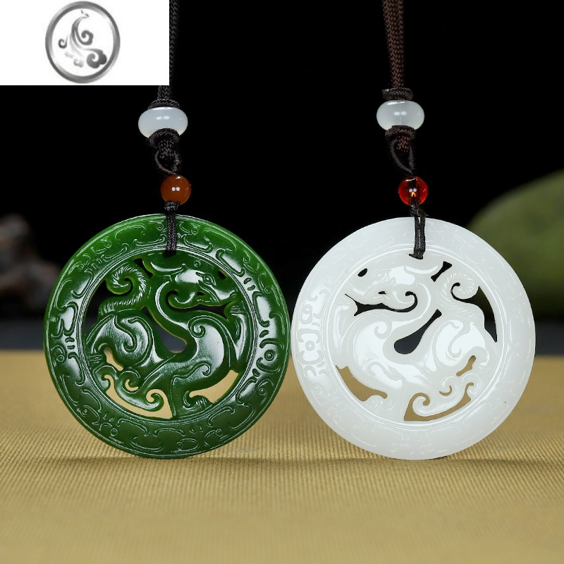 jimi新疆和田玉碧玉放古龙玉佩挂件玉石白玉龙行天下吊坠项链玉坠