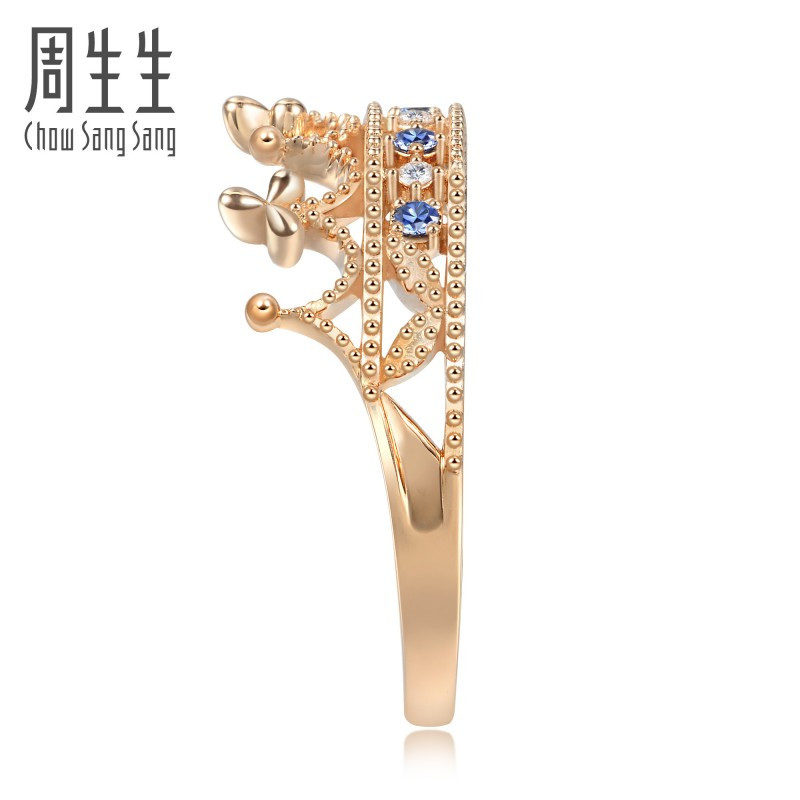 周生生(CHOW SANG SANG)18K红色黄金V&A系列皇冠蓝宝石戒指女款90599R18KR定价