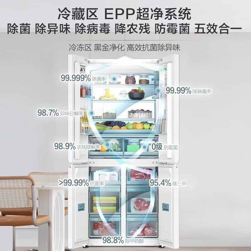海尔(Haier)[60cm超薄]海尔冰箱475L超薄零嵌入十字对开门四门全空间保鲜科技家用电冰箱大容量前置散热冰箱